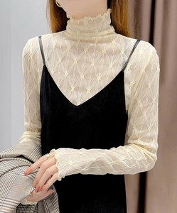 シースルーレースハイネックトップス レディース レース おしゃれ すけ感 春 秋