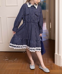 【aimoha-KIDS-】チェック柄レースワンピース キッズ 子供 女の子 チェック スカート