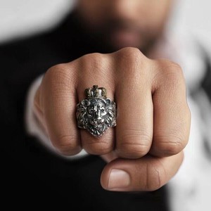 獅子　リング 指輪　 リング フリーサイズ　シルバー925メッキ S925リング　シルバー925 メンズ