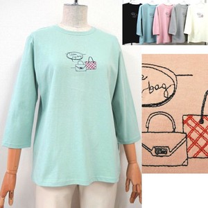 ◇綿100％バッグ刺繍7分袖Tシャツ【2025新作】
