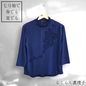 <2025春物新作>らくらく真里子楊柳コード刺繡七分袖Tシャツ　2025春物人気　真里子の詩