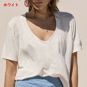 Tシャツ 半袖 Vネック  無地 ゆったり 快適 レディース ファッション  ABQ1136