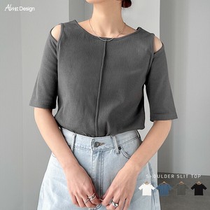 テレコリブ 肩スリット 半袖 トップス