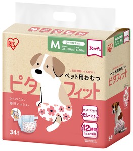 【紙おむつ　漏れ防止】【アイリスオーヤマ　おむつ】ペット用おむつピタフィットM　34枚入女の子用
