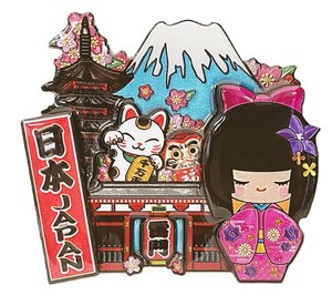 【木製ホイルマグネット】姫こけし(ピンク)【JWE266】