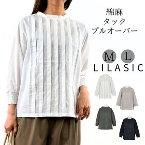 2025春夏シルケット 天竺 タック プルオーバー Tシャツ 長袖 カットソー レディース 無地  noj-sbck5120