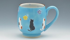 【京焼・清水焼】 交趾花ねこ（青） ＜マグカップ＞