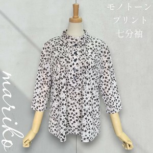 <2025春物新作>ブルガリ生地小花プリントタック入り七分袖Tシャツ　2025春物人気　真里子の詩