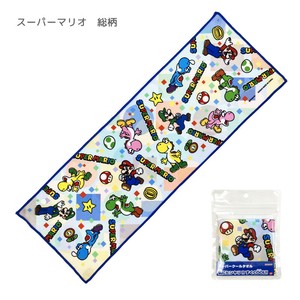 【スーパークールタオル】スーパーマリオ　総柄　スナップボタン付き　約20×60cm