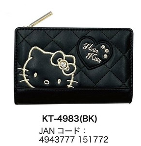两折钱包 Hello Kitty凯蒂猫 黑色 烫布贴/徽章 Sanrio三丽鸥 Kitty 5月下旬进货