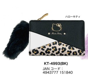 两折钱包 Hello Kitty凯蒂猫 豹纹 黑色 皮革 Sanrio三丽鸥 5月下旬进货