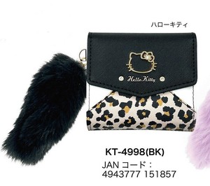 三折钱包 Hello Kitty凯蒂猫 豹纹 黑色 皮革 Sanrio三丽鸥 5月下旬进货