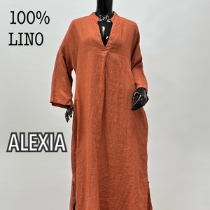 【イタリア製】ALEXIA キーネック 裾サイドスリットデザイン リネンワンピース