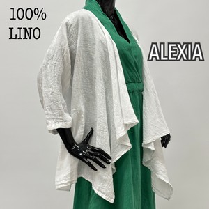 【イタリア製】ALEXIA 襟立ドレープデザイン リネンカーディガン