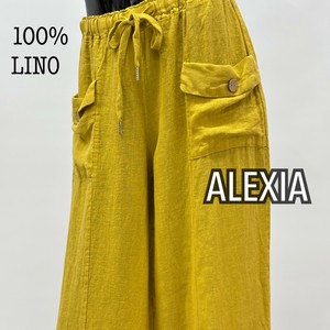 Full-Length Pant Design Front Pocket Linen Wide Pants Switching Made in Italy