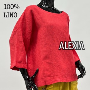 【イタリア製】ALEXIA ボートネック 半端袖リネンブラウス