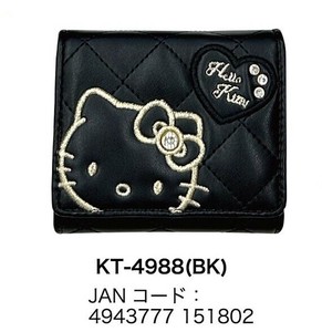 三折钱包 Hello Kitty凯蒂猫 黑色 烫布贴/徽章 Sanrio三丽鸥 Kitty