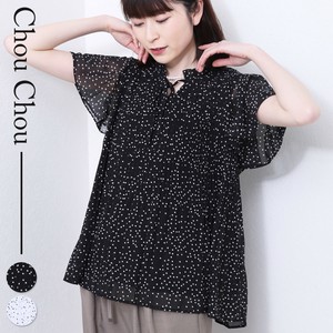 前後2WAY 半袖ドット プリーツブラウス　デザイン2025人気  chouchou東京
