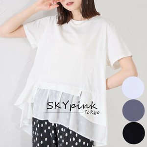 【2025SS新作入荷】裾チュール切替パネルライン裾ラウンド前後差カットソー Tシャツ SKYpink東京 455-1656