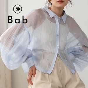 【SALE】パールシアーボリュームスリーブシャツブラウス◇小さめのフェイクパールが散りばめられた