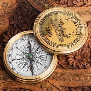 【直径約7.6cm】大英帝国時代風 アンティークコンパス[蓋付き]  - STEAM ENGINE