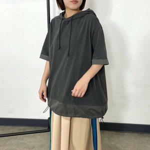即納【2025新作】ピグメント切替プルオーバーパーカー　フード　半袖　無地　人気デザイン　異素材