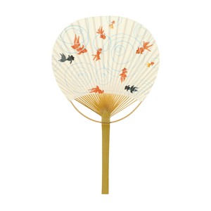 千代紙風竹うちわ　丸型竹うちわ　水紋金魚