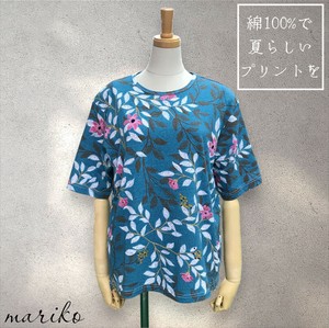 <2025夏物新作>綿100%総プリント五分袖Tシャツ　2025夏物人気　BLACK MARICO