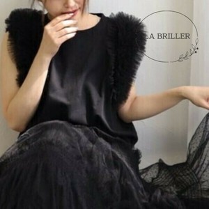 ■ご予約商品、白・黒のみ■袖ボリュームフリルチュールプルオーバー　プードル