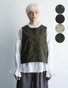 〈麻調ポプリン〉オリーブ柄刺繍2WAYベスト　☆2025秋物新作☆