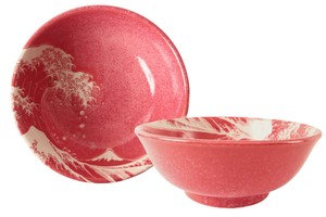 Mino ware Donburi Bowl Red Ramen The Great Wave off Kanagawa 19.4cm Made in Japan