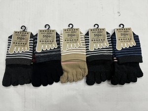 婦人綿混ボーダー柄こみ5本指ソックス1足組【かかと付】