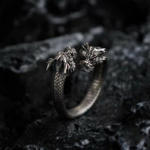 龍　リング 指輪　 リング フリーサイズ　シルバー925メッキ S925リング　シルバー925 メンズ