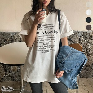 アルファベットプリント半袖Tシャツ 丈長め カジュアル   【2025新作】EH2780