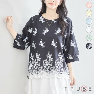 【2025新作】【M〜L】フラワー刺繍スカラップレースブラウス(N12-505)(5号店）FM5