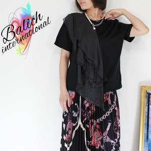 【Tシャツ】アシンメトリーシフォンフリルTシャツ