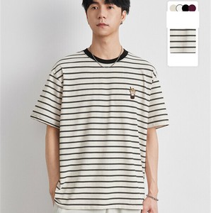 P21197 ラウンドネック トッブス メンズ ストライプ 男 2025春夏新作 半袖 韓国風  Tシャツ