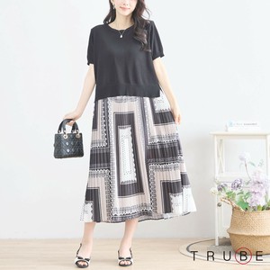 【2025新作】【2点セット】半袖ニット×幾何学柄プリーツワンピース(N63-003) (5号店)FM5