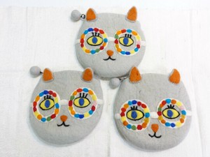 【超特価！】フェルト・メガネ猫 ポーチ