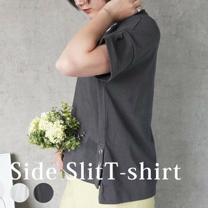 【再入荷】サイドスリットTシャツ サイドボタン カットソー 半袖 トップス 2025夏新作【即納】