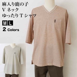 ゆるリラ メンズ 鹿の子VネックTシャツ 夏 春夏新作 カットソー