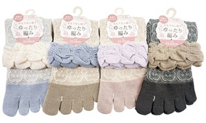 【春夏新作】【小さめ22-24cm】婦人レース柄ゆったり5指クルーソックス