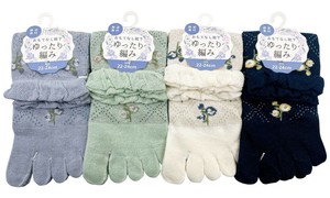 【春夏新作】【小さめ22-24cm】婦人ダイヤフレーム柄ゆったり5指クルーソックス