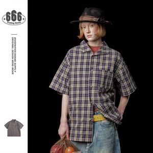 P21240 メンズ ワイシャツ  2025春夏新作 半袖 カジュアル トップス チェック レトロ ファッション 日系