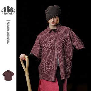 P21242 メンズ ワイシャツ  2025春夏新作 半袖 カジュアル トップス チェック レトロ ファッション 日系