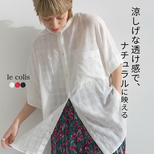 Button Shirt/Blouse Sheer Check Tunic Cotton 5/10 length [S/S NEW]