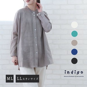 衬衫 靛蓝 Design 棉 衬衫 细褶 春夏