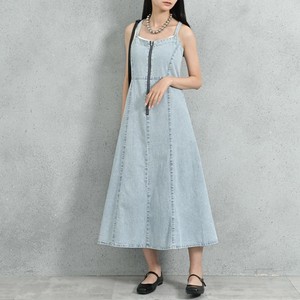 Casual Dress Front Zipper Denim Camisole Dress