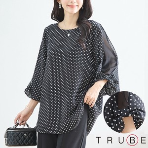 【2025新作】【M〜L】 袖リボンデザインドットチュニックブラウス(N13-149)(1号店）FM1