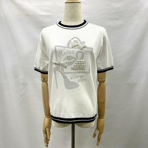 【2025春夏新作】サマーニット カットソー バッグ ハイヒール ビジュー 丸首 ロゴ